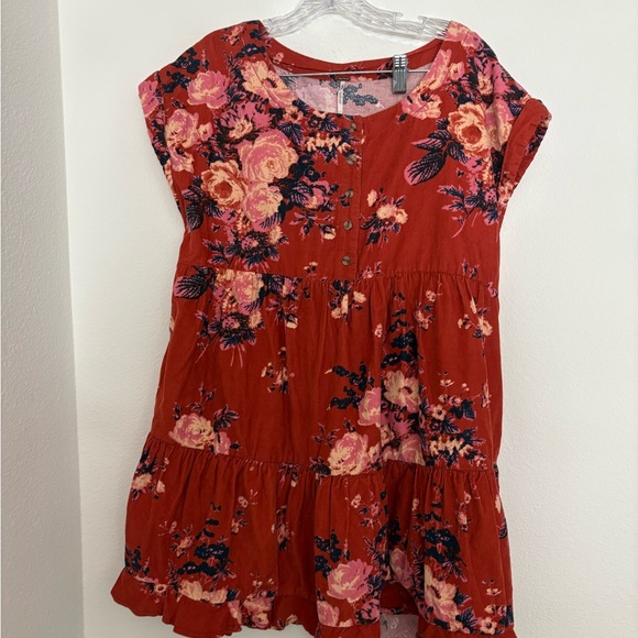 Free People oversized cotton corduroy earthy floral babydoll dress size S - Picture 2 of 7